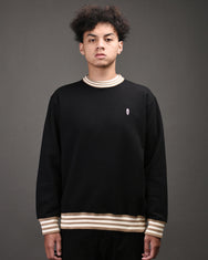 Warning Clothing - Dunn Striped Basic Crewneck Sweater Black, Navy, Mocca, Steel Blue