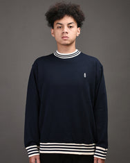 Warning Clothing - Dunn Striped Basic Crewneck Sweater Black, Navy, Mocca, Steel Blue