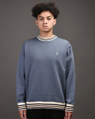 Warning Clothing - Dunn Striped Basic Crewneck Sweater Black, Navy, Mocca, Steel Blue
