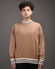 Warning Clothing - Dunn Striped Basic Crewneck Sweater Black, Navy, Mocca, Steel Blue