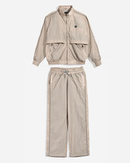 Warning Clothing - Graphite 2 Track Crinkle Jaket & Celana Sportwear Strip Beige
