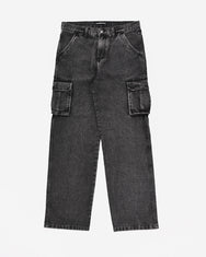 Warning Clothing - Denimes Prewashed Non Stretch Cargo Loose Fit Straight Jeans | Hitam, Biru Muda