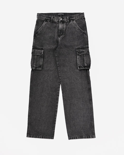 Warning Clothing - Denimes Prewashed Non Stretch Cargo Loose Fit Straight Jeans | Hitam, Biru Muda