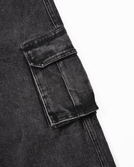 Warning Clothing - Denimes Prewashed Non Stretch Cargo Loose Fit Straight Jeans | Hitam, Biru Muda