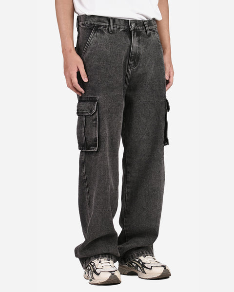 Warning Clothing - Denimes Prewashed Non Stretch Cargo Loose Fit Straight Jeans | Hitam, Biru Muda
