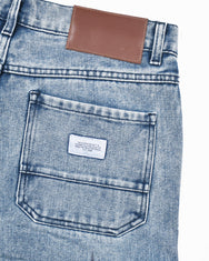 Warning Clothing - Denimes Prewashed Non Stretch Cargo Loose Fit Straight Jeans | Hitam, Biru Muda