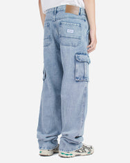 Warning Clothing - Denimes Prewashed Non Stretch Cargo Loose Fit Straight Jeans | Hitam, Biru Muda